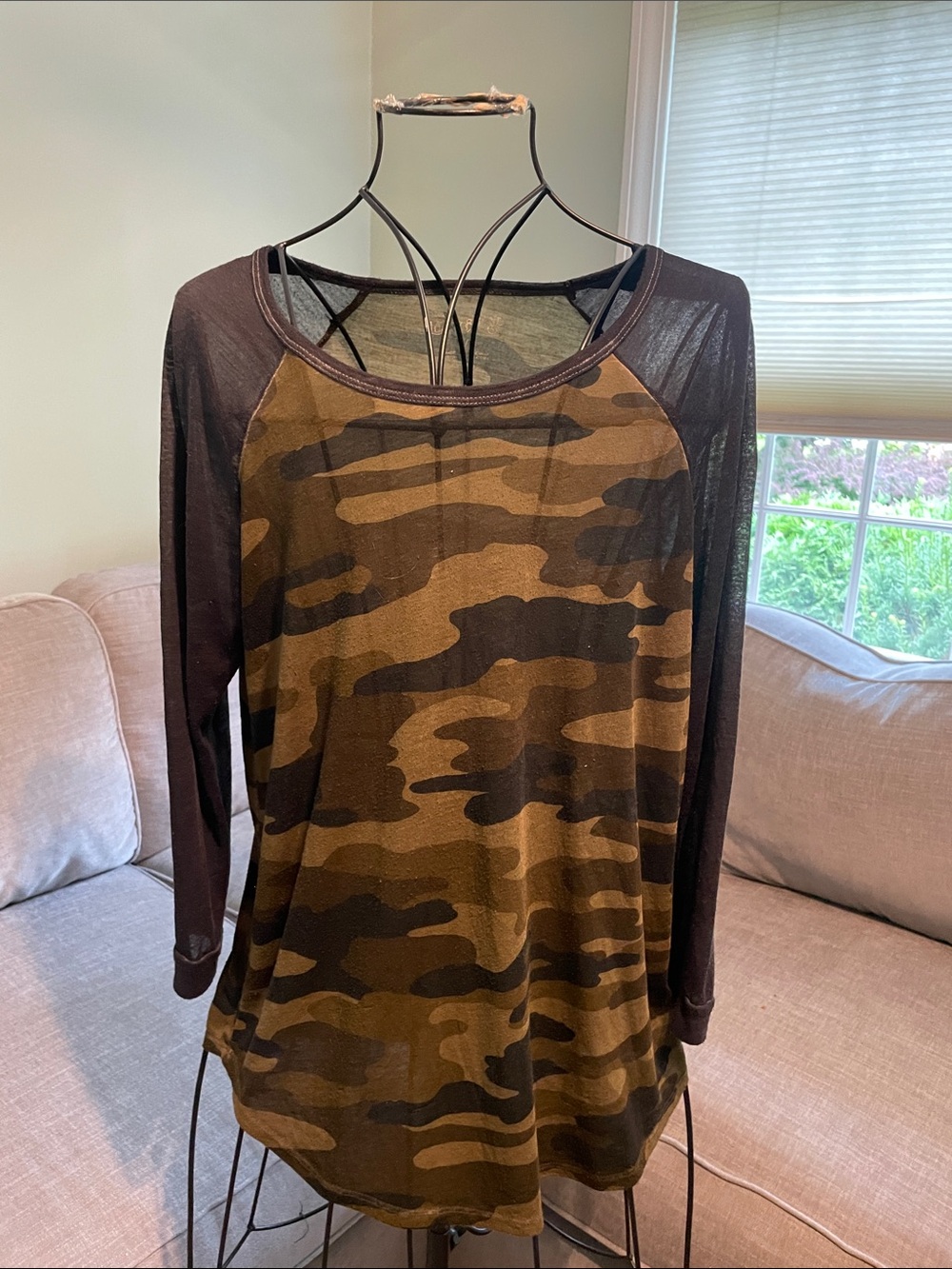 Lucky Brand Brown Camo Raglan Long Sleeve Top